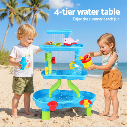 Keezi Kids Sand and Water Table 4-Tier Waterfall Sandpit Toys Beach Shovel