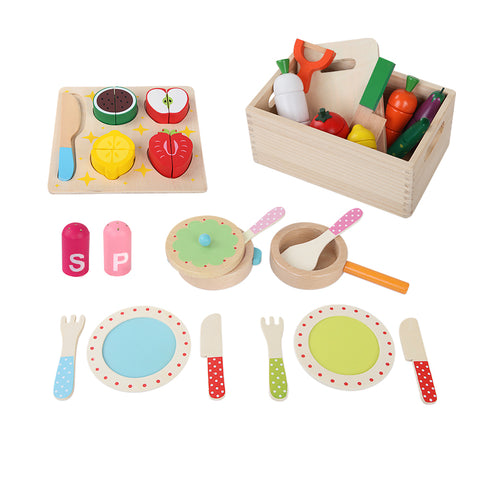 Keezi Kids Kitchen Play Set Wooden Pretend Toys Cooking Utensils Pots Pans Food - SuperSaverAU - view 1