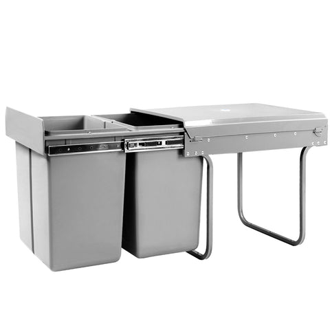 Cefito Dual Side Pull Out Rubbish Waste Basket 2 x 20L - Grey, Space Saver - SuperSaverAU - view 1