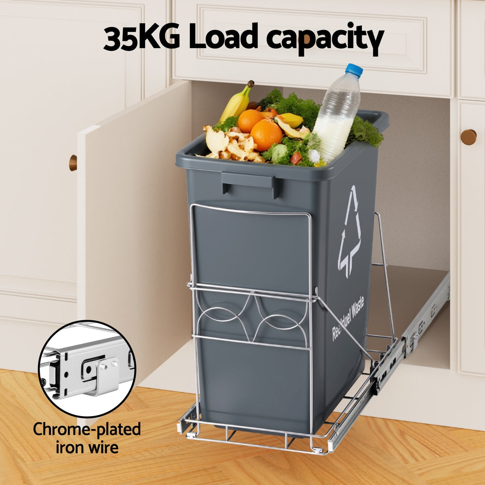 Cefito 40L Pull-Out Bin System for Kitchen Cabinet, Chrome-Plated, Easy Access - SuperSaverAU - view 6
