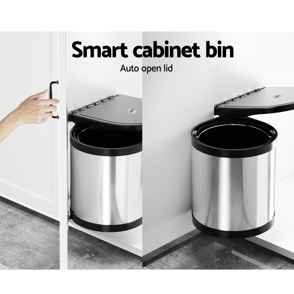 Cefito 12L Smart Cabinet Swing Out Bin - Stainless Steel, Auto Open Lid - SuperSaverAU - view 4