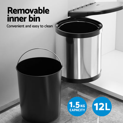Cefito 12L Smart Cabinet Swing Out Bin - Stainless Steel, Auto Open Lid