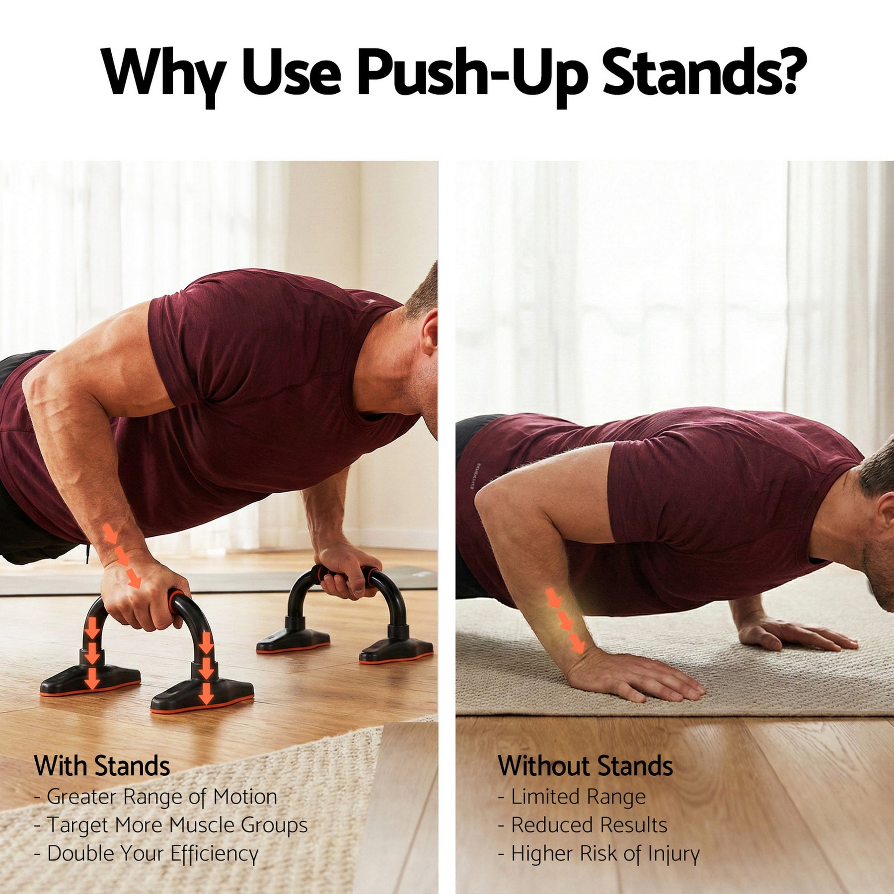 Everfit Orange & Black Push Up Bars with Foam Grips