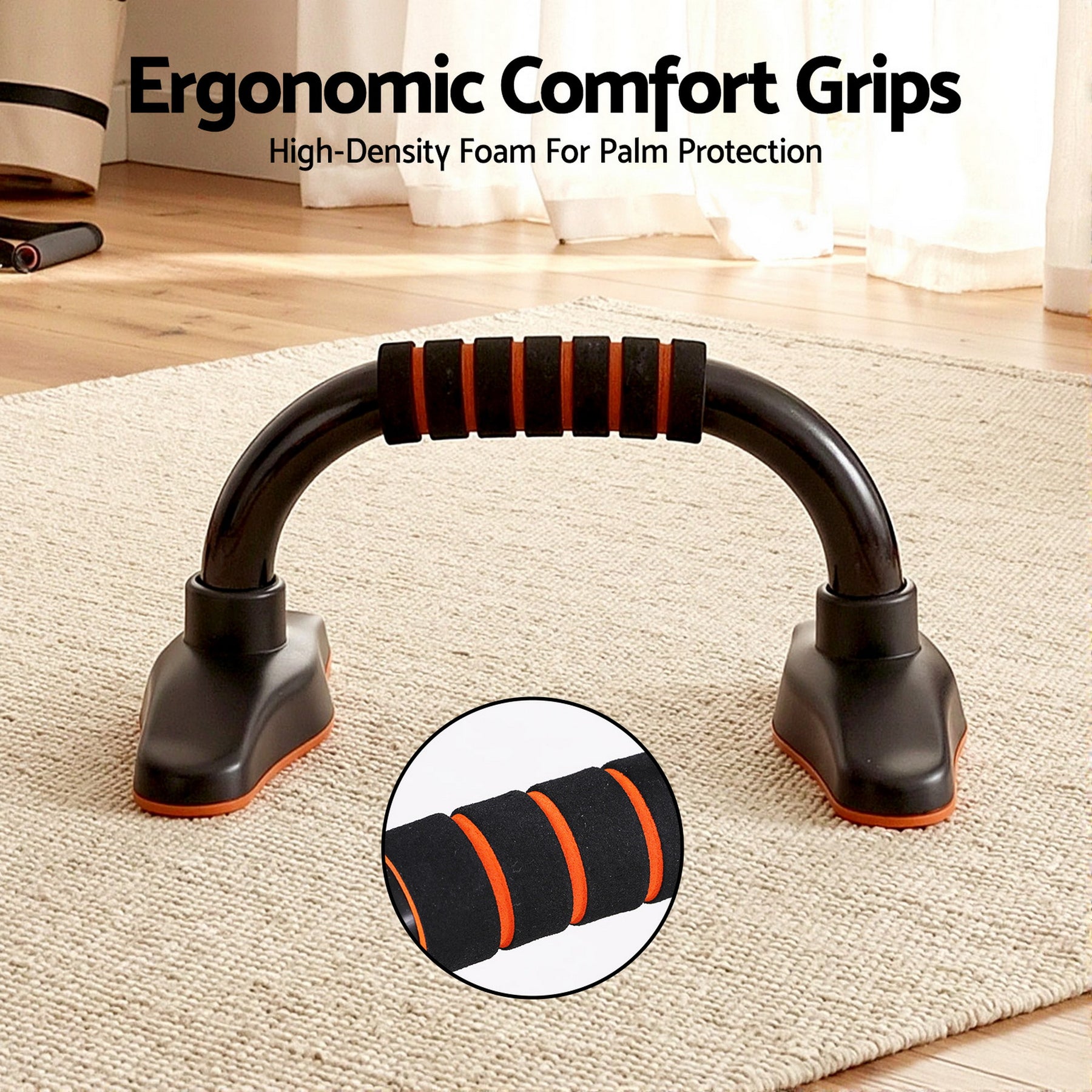 Everfit Orange & Black Push Up Bars with Foam Grips