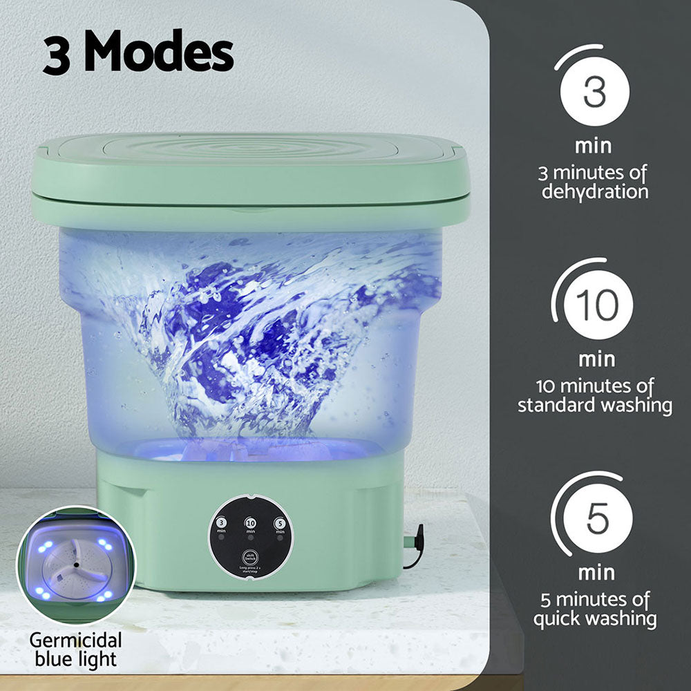 Devanti Portable Washing Machine 8L Green - Foldable, Lightweight, Germicidal Blue Light - SuperSaverAU - view 2