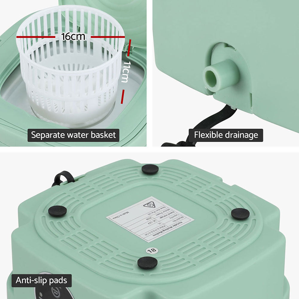 Devanti Portable Washing Machine 8L Green - Foldable, Lightweight, Germicidal Blue Light - SuperSaverAU - view 4