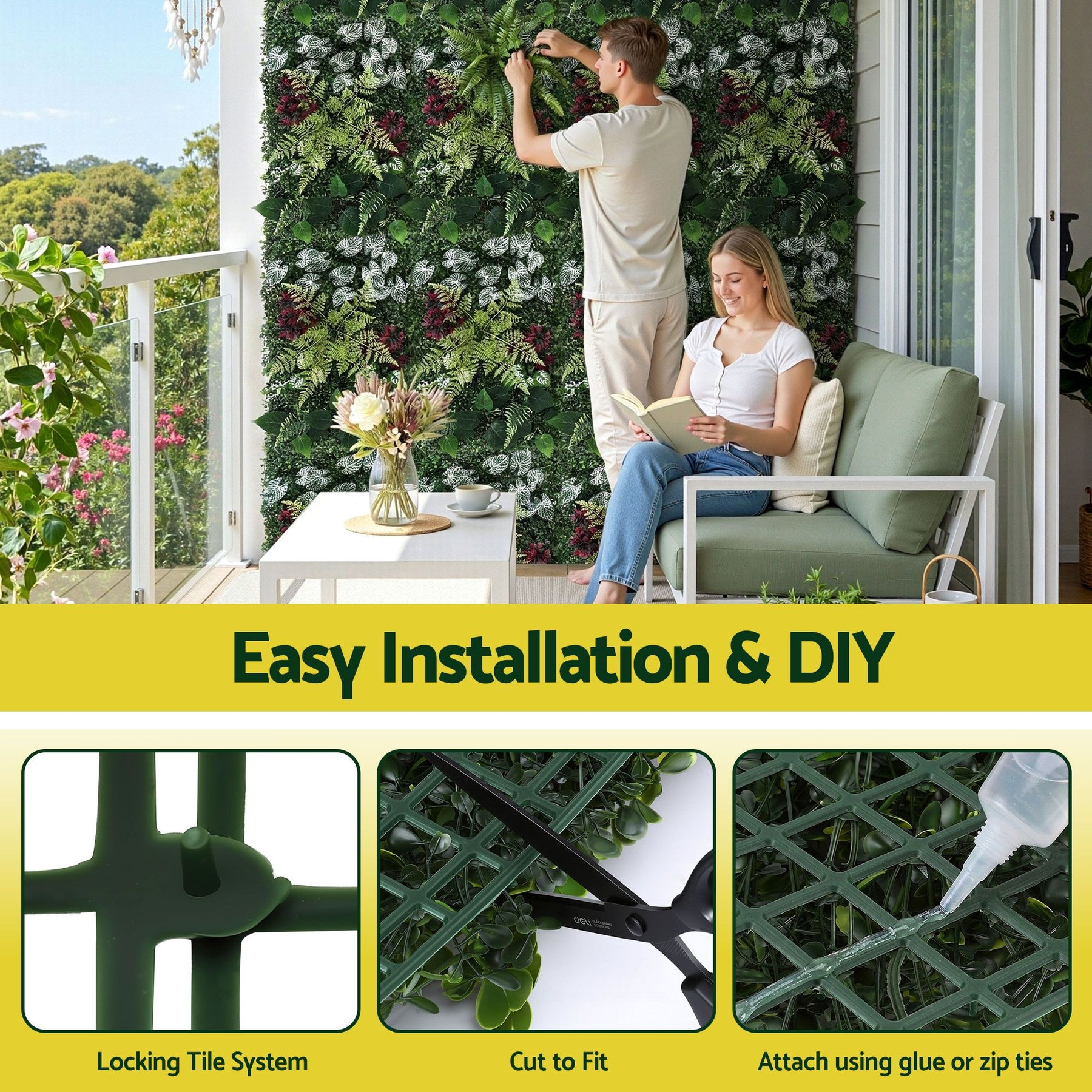 Gardeon Artificial Plant Wall Panels – Flower 40 x 60cm, 4 Pack