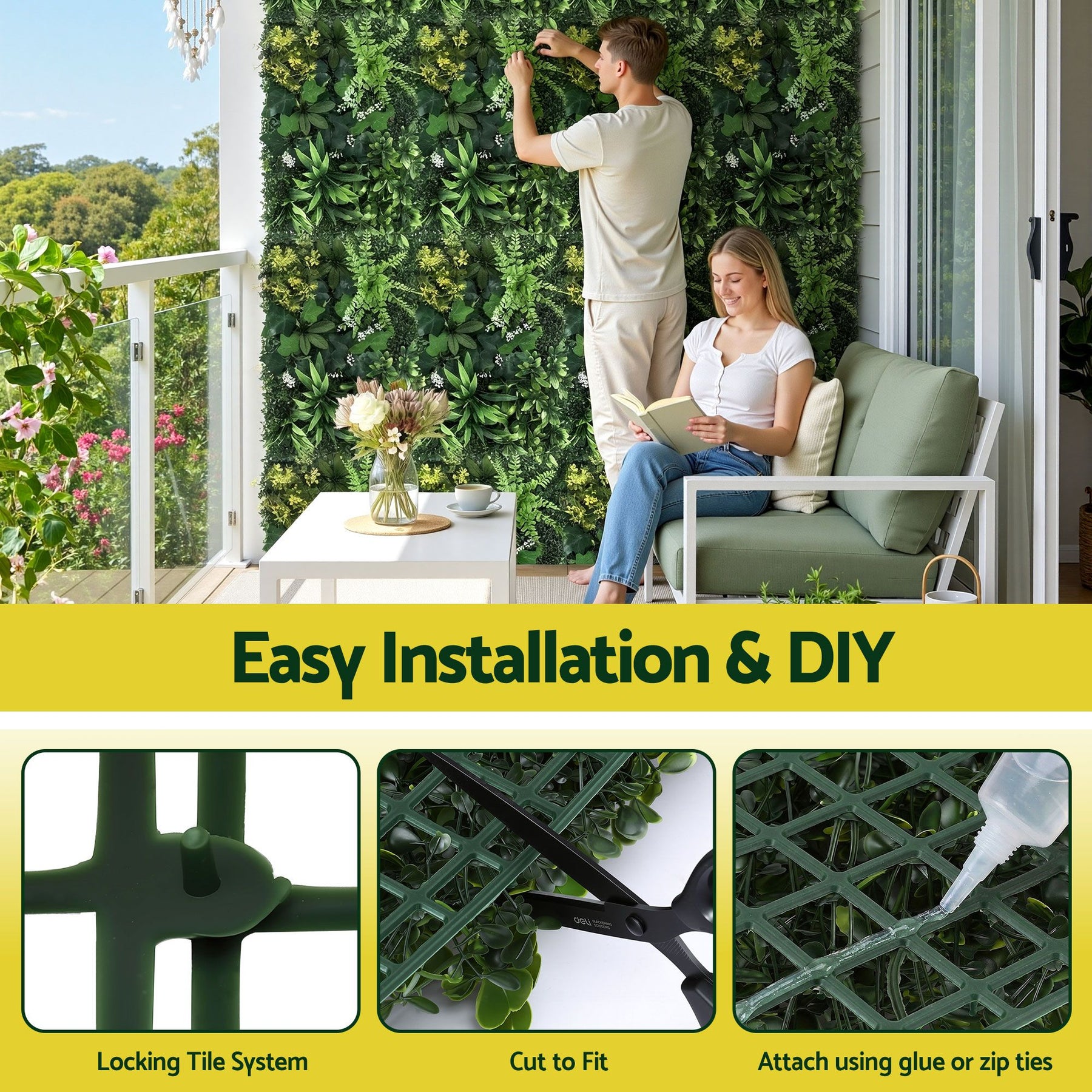 Gardeon Artificial Plant Wall Panels – Hedge Grass 40 x 60cm, 4 Pack