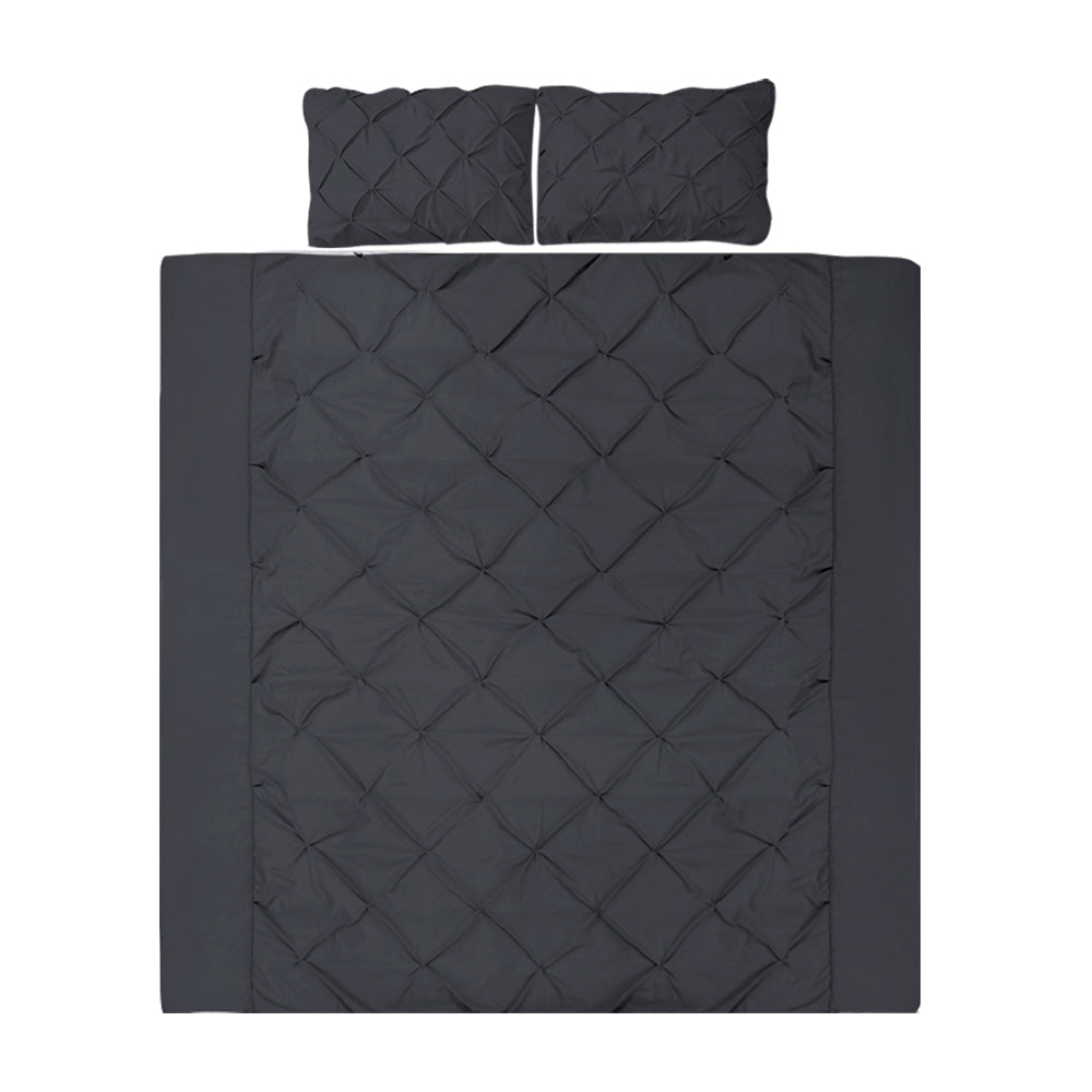 Giselle Bedding Diamond Pintuck 3-Piece Duvet Set, Black, Queen Size