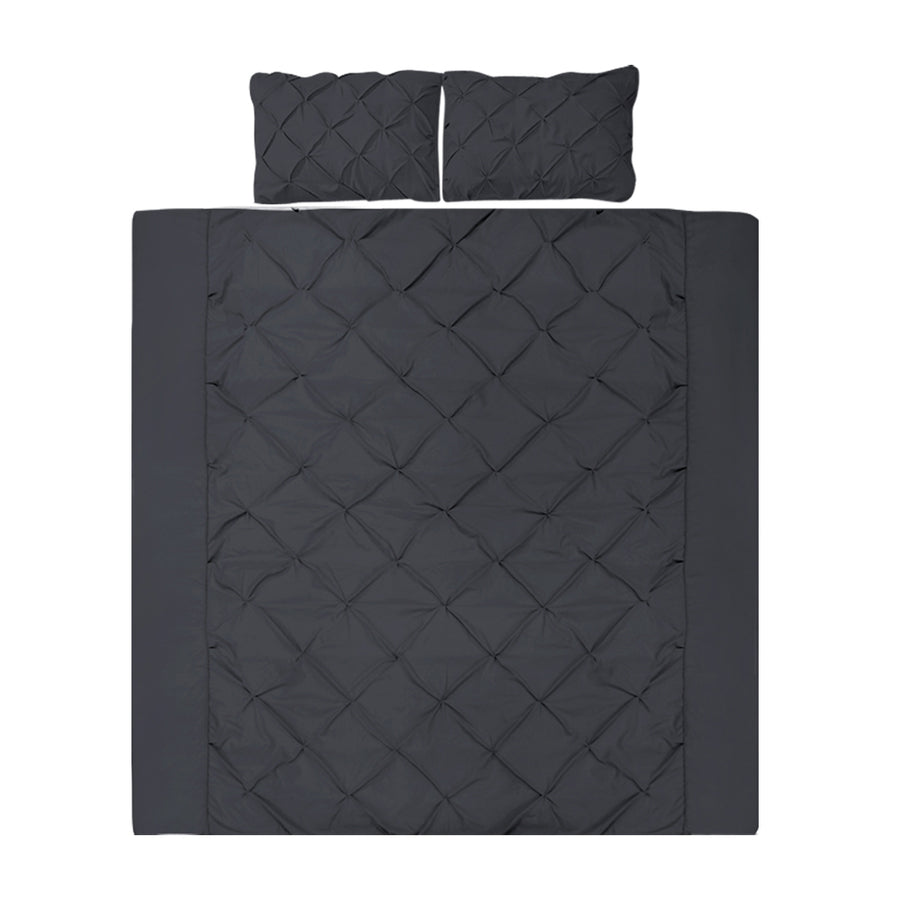 Giselle Bedding Diamond Pintuck 3-Piece Duvet Set, Black, Queen Size - SuperSaverAU - view 1