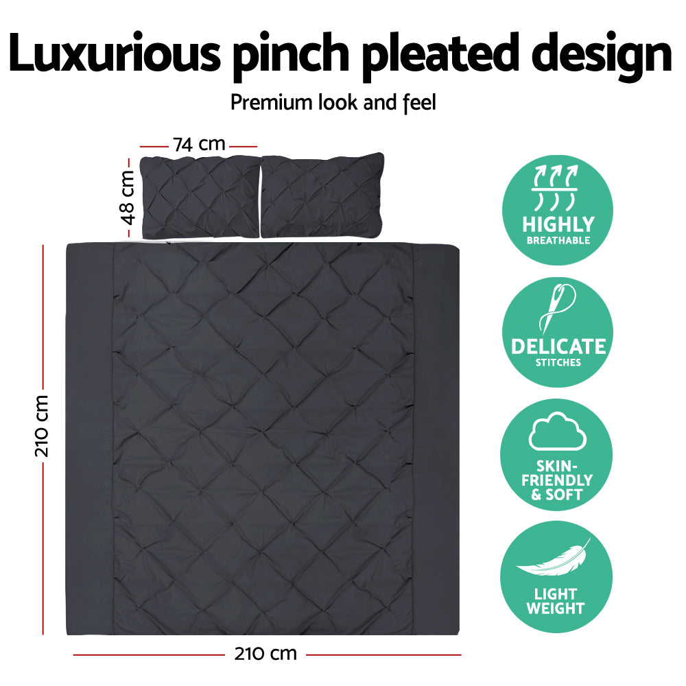 Giselle Bedding Diamond Pintuck 3-Piece Duvet Set, Black, Queen Size - SuperSaverAU - view 2