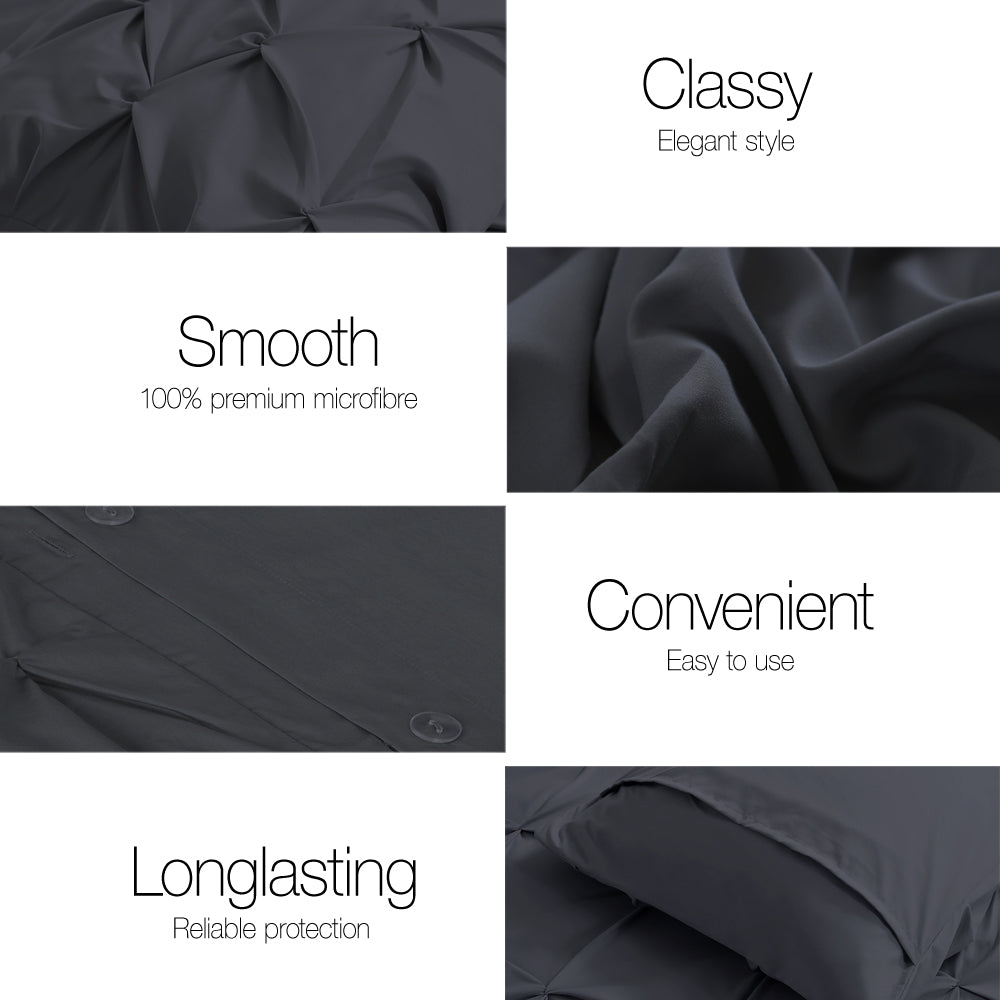 Giselle Bedding Super King 3-piece Quilt Set Black - Pinch Pleated, Machine Washable - SuperSaverAU - view 4