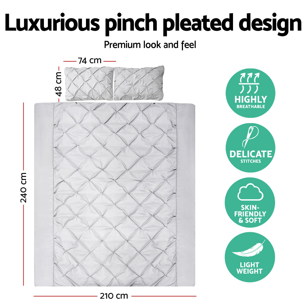 Giselle Bedding King 3-piece Quilt Set Grey, Pinch Pleated, Machine Washable - SuperSaverAU - view 2