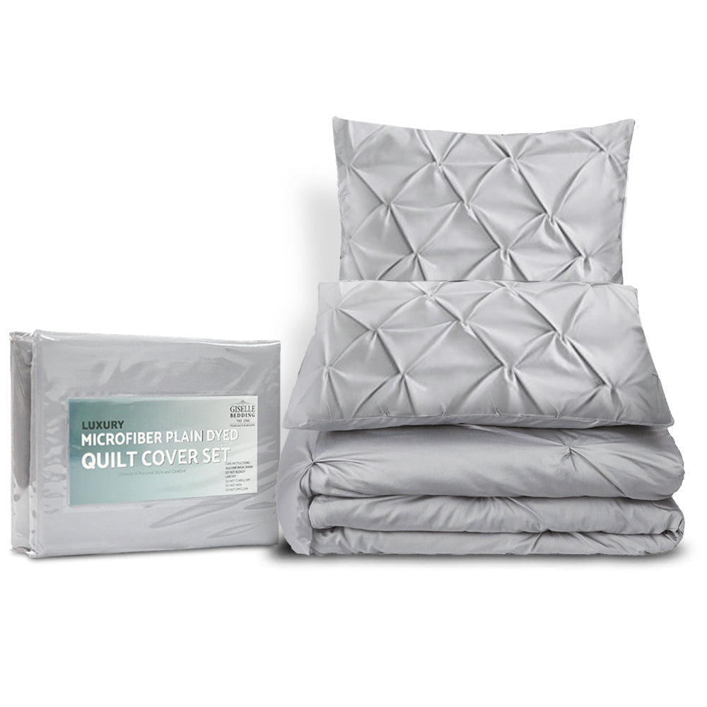 Giselle Bedding King 3-piece Quilt Set Grey, Pinch Pleated, Machine Washable - SuperSaverAU - view 4