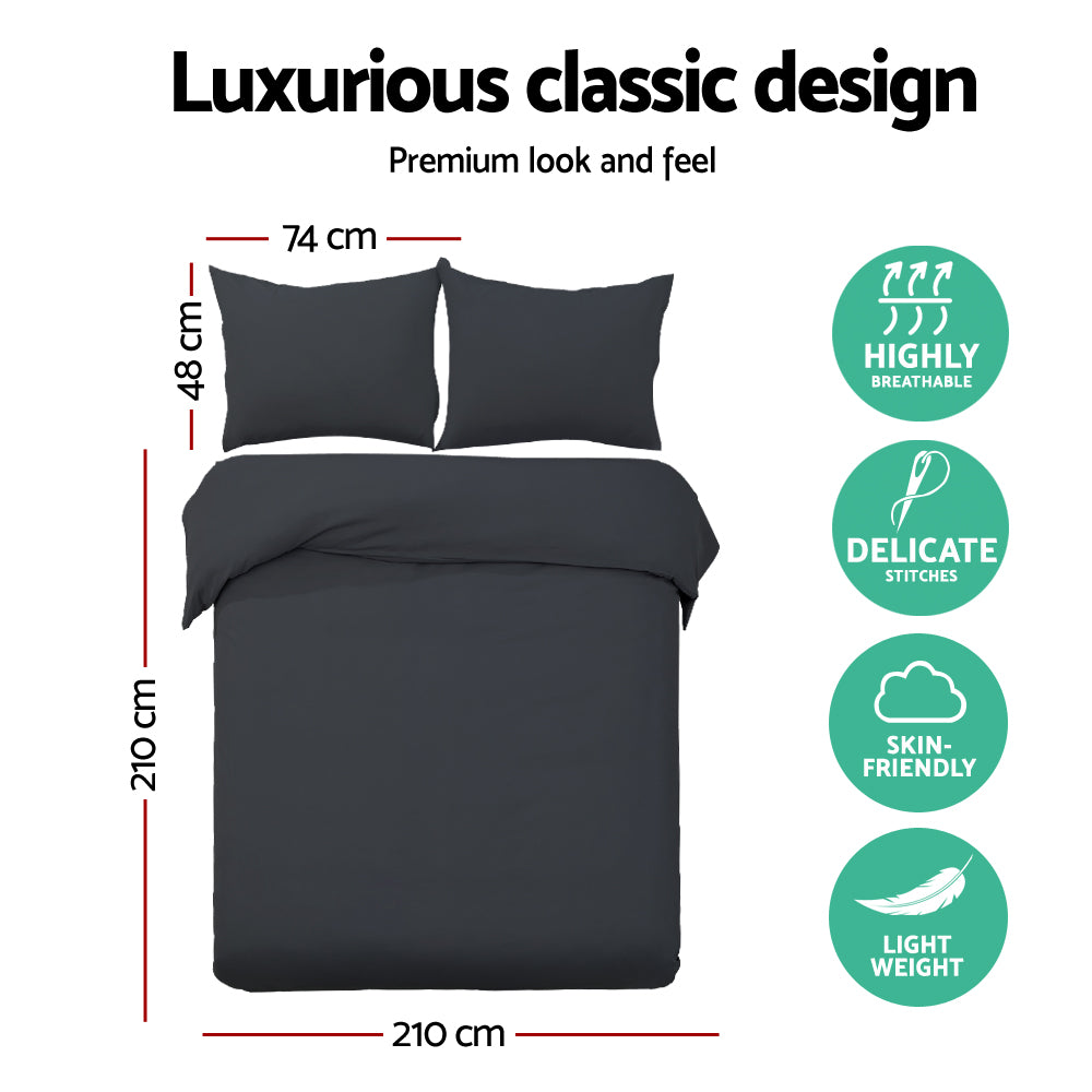 Giselle Bedding Queen 3-piece Quilt Set Black, Soft Microfibre, Machine Washable - SuperSaverAU - view 2