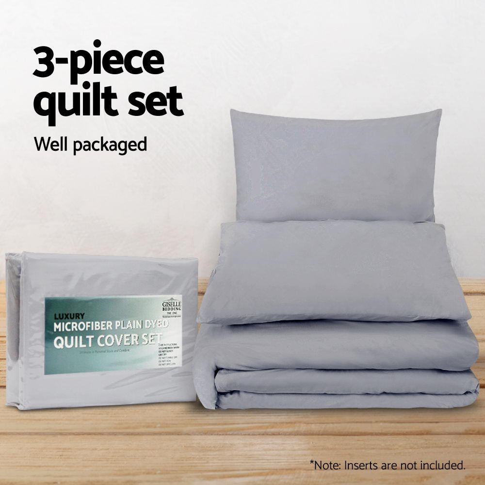 Giselle Bedding King 3-piece Quilt Set Grey - Soft, Breathable, Machine Washable - SuperSaverAU - view 3