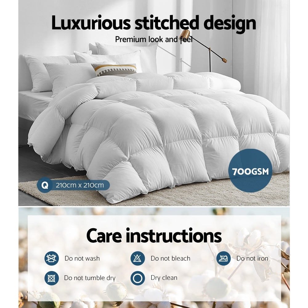 Giselle Bedding Duck Down Feather Quilt 700GSM Queen - 100% Cotton, Lightweight - SuperSaverAU - view 5