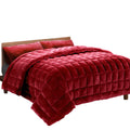 Giselle Bedding Faux Mink Quilt Burgundy Queen - Double-Sided, Soft, Thermo-Regulating - SuperSaverAU - view 1