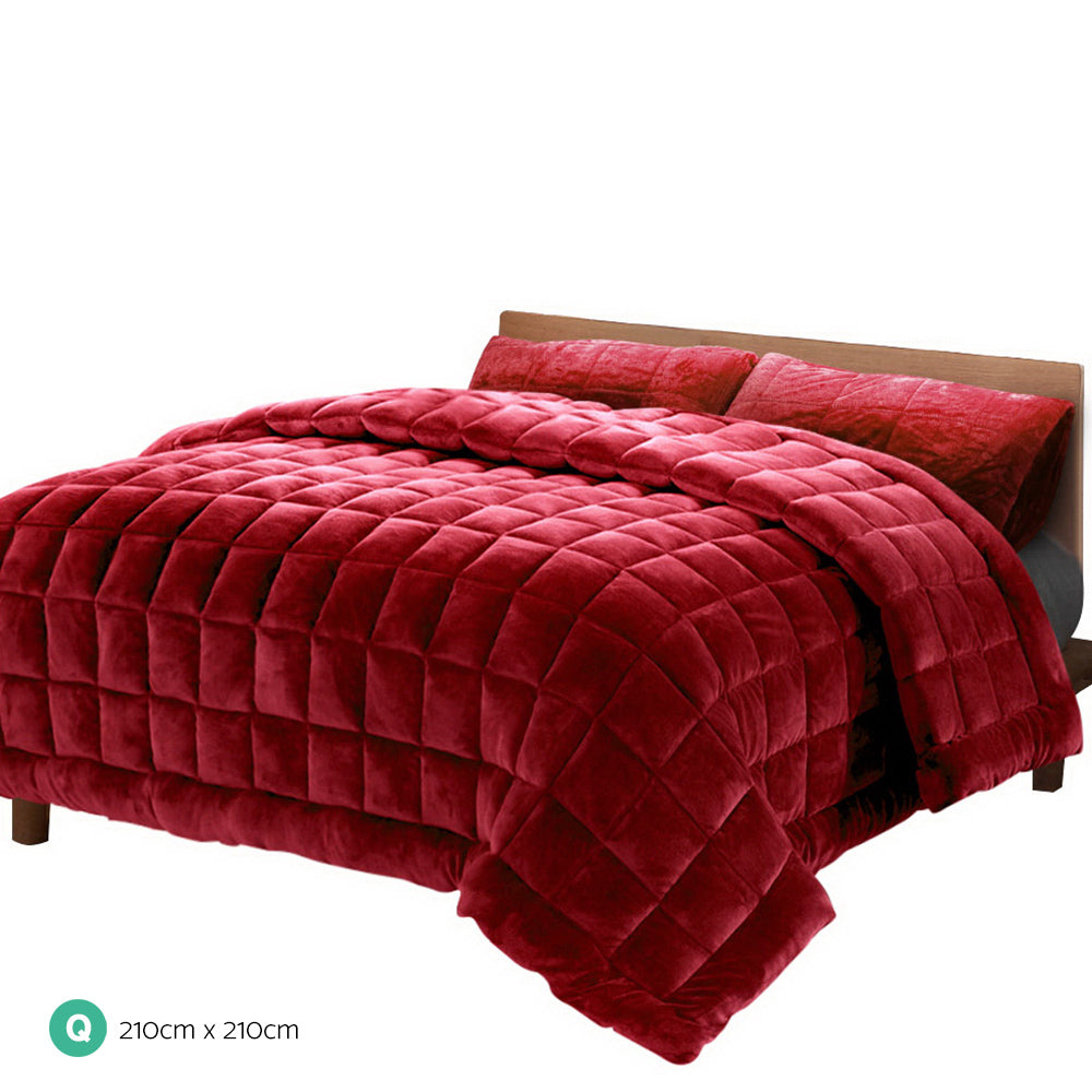 Giselle Bedding Faux Mink Quilt Burgundy Queen - Double-Sided, Soft, Thermo-Regulating - SuperSaverAU - view 2