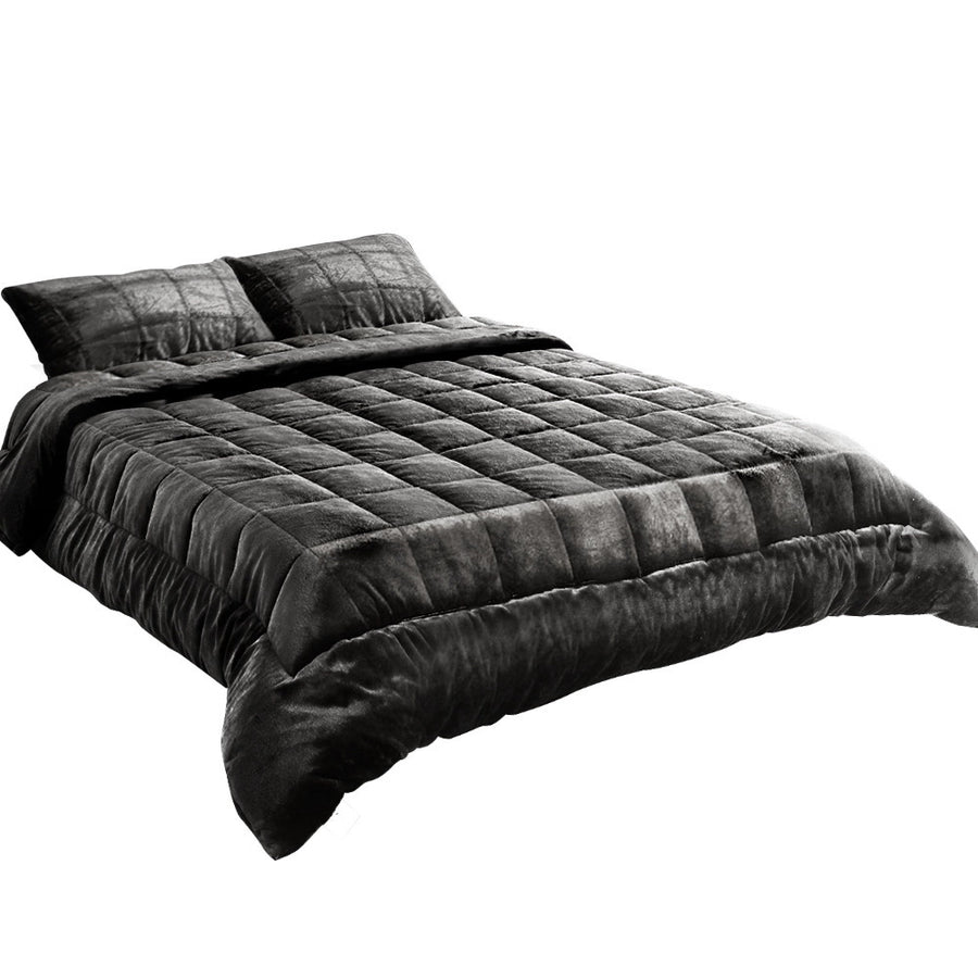 Giselle Bedding Faux Mink Quilt Charcoal Queen - Double-Sided, Thermo-Regulating, Soft - SuperSaverAU - view 1