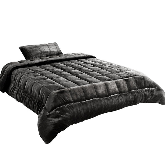 Giselle Bedding Faux Mink Quilt Charcoal Single - Soft, Thermo-Regulating, Winter Weight