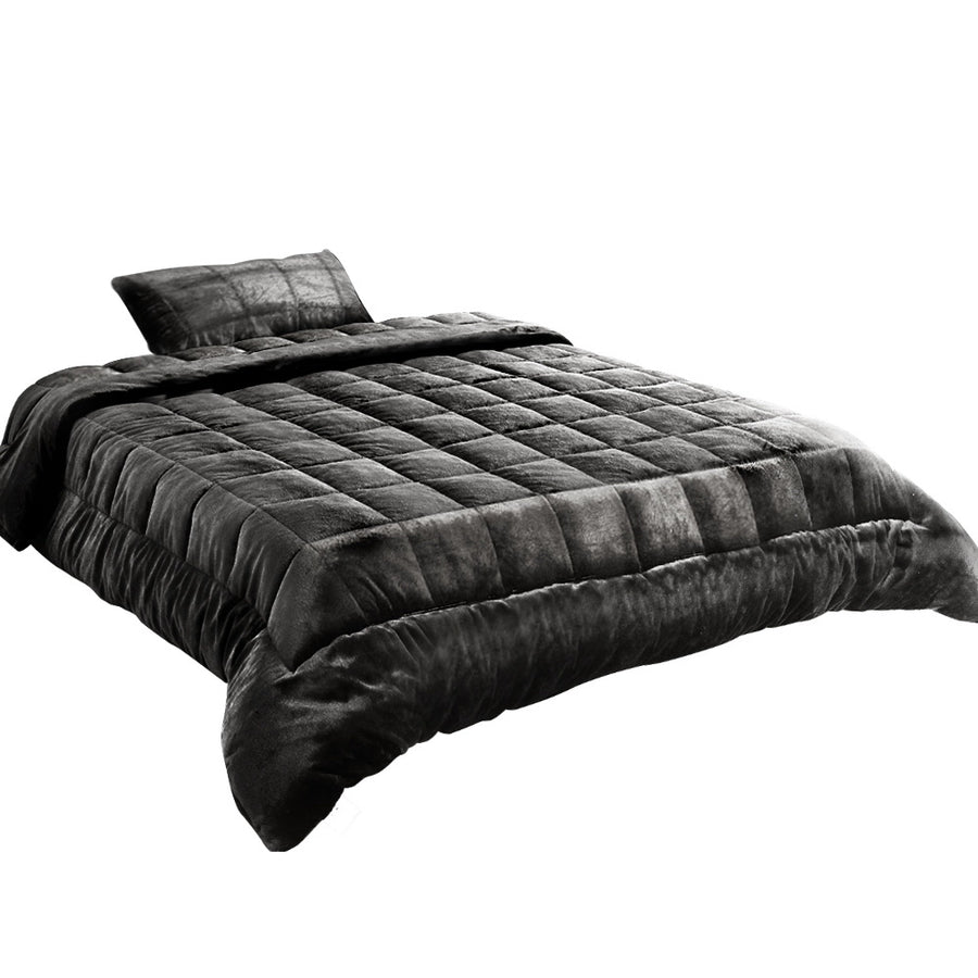 Giselle Bedding Faux Mink Quilt Charcoal Single - Soft, Thermo-Regulating, Winter Weight - SuperSaverAU - view 1