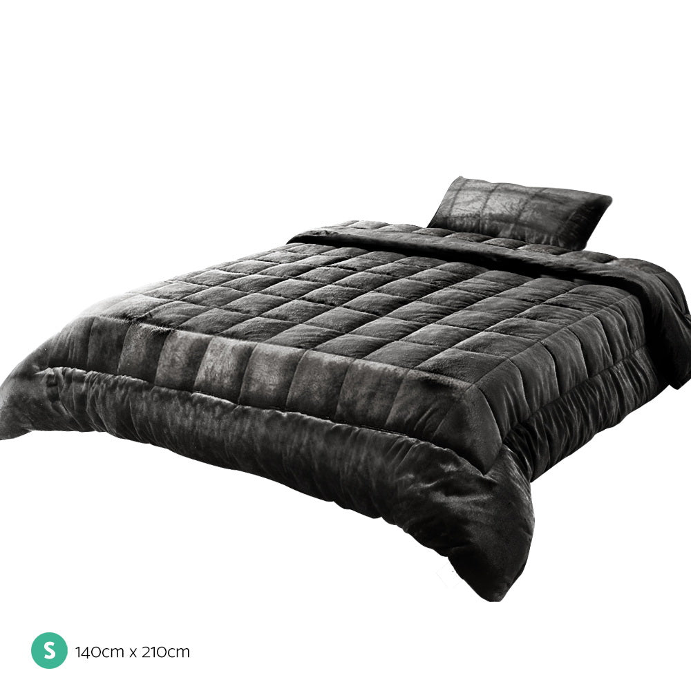 Giselle Bedding Faux Mink Quilt Charcoal Single - Soft, Thermo-Regulating, Winter Weight