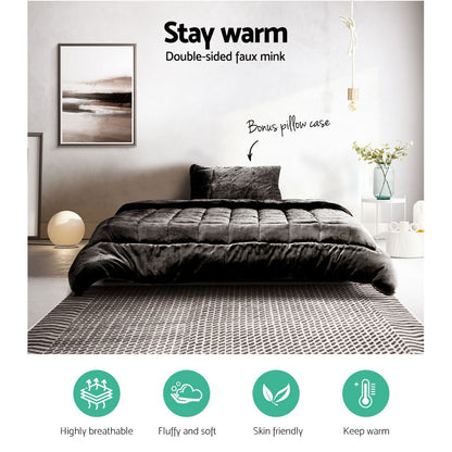 Giselle Bedding Faux Mink Quilt Charcoal Single - Soft, Thermo-Regulating, Winter Weight