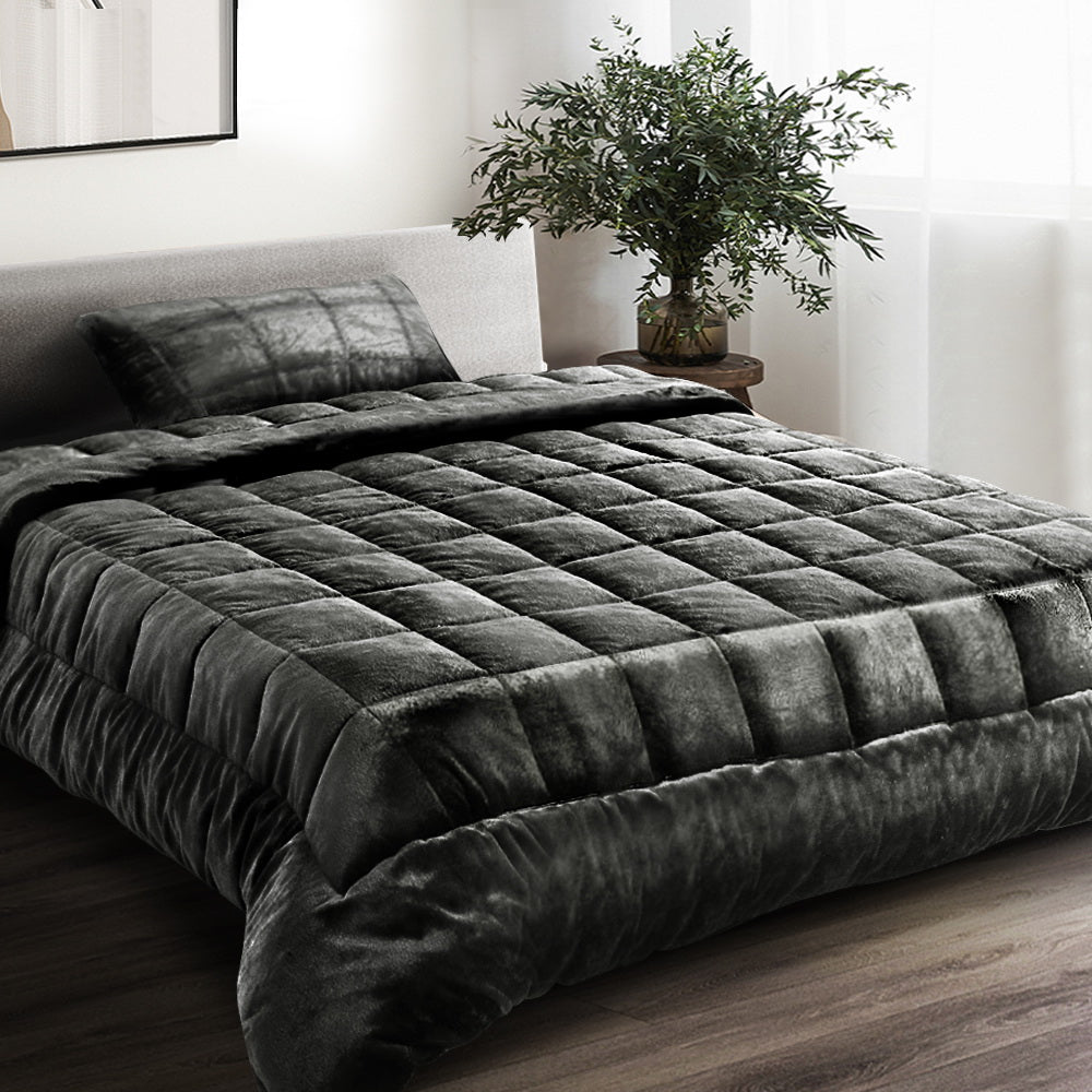 Giselle Bedding Faux Mink Quilt Charcoal Single - Soft, Thermo-Regulating, Winter Weight