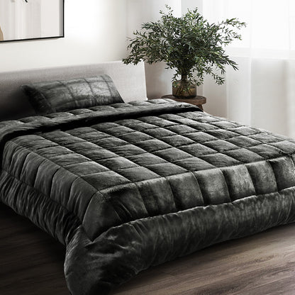 Giselle Bedding Faux Mink Quilt Charcoal Single - Soft, Thermo-Regulating, Winter Weight