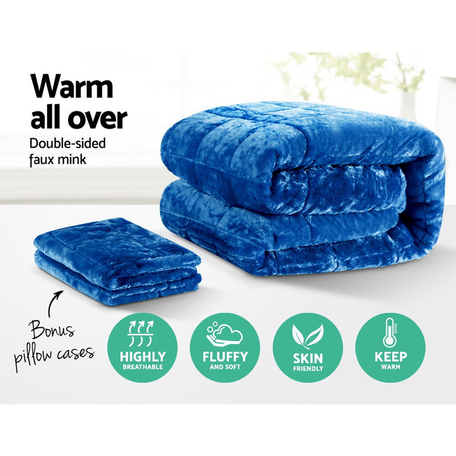 Giselle Bedding Faux Mink Quilt Navy Blue Queen - Double-Sided, Soft, Thermo-Regulating - SuperSaverAU - view 1