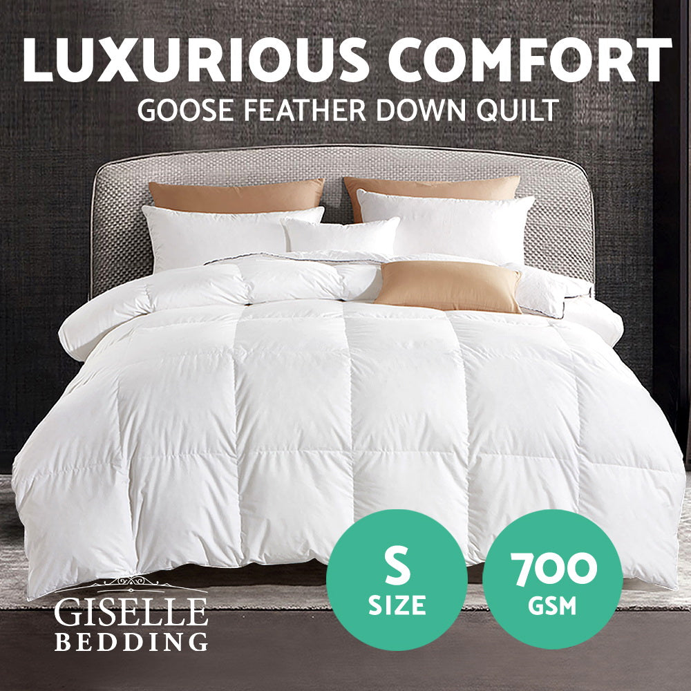 Giselle Bedding Goose Down Feather Quilt 700GSM Single - Lightweight, Cotton Cover - SuperSaverAU - view 3