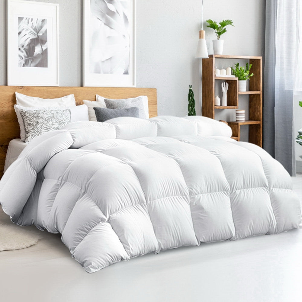 Giselle Bedding Goose Feather Down Quilt 500GSM King - White, Lightweight, Baffle Construction - SuperSaverAU - view 1