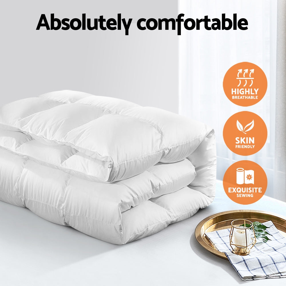Giselle Bedding Goose Feather Down Quilt 500GSM Queen - White, Lightweight - SuperSaverAU - view 2