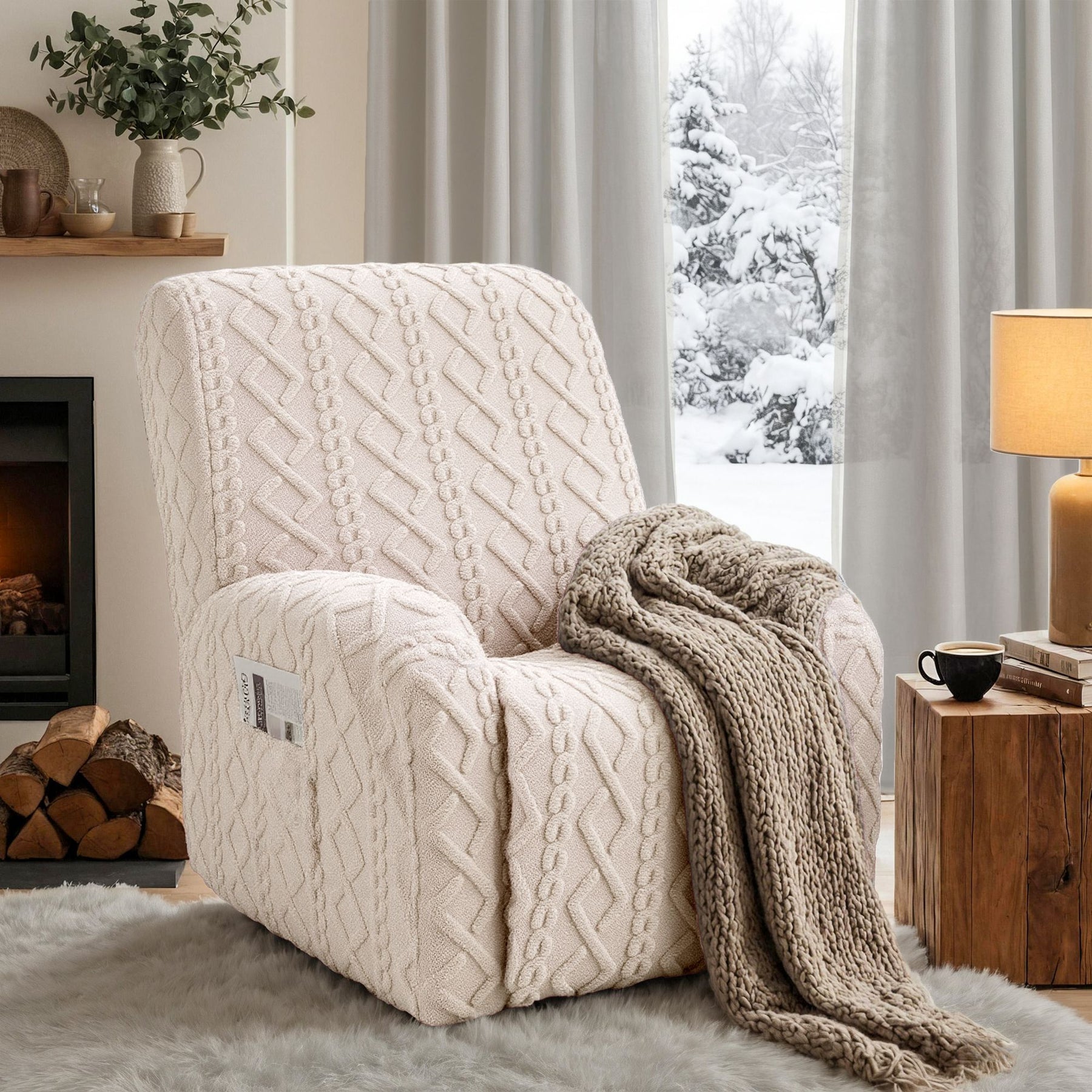 Artiss Stretch Recliner Chair Cover with Side Pockets - Beige
