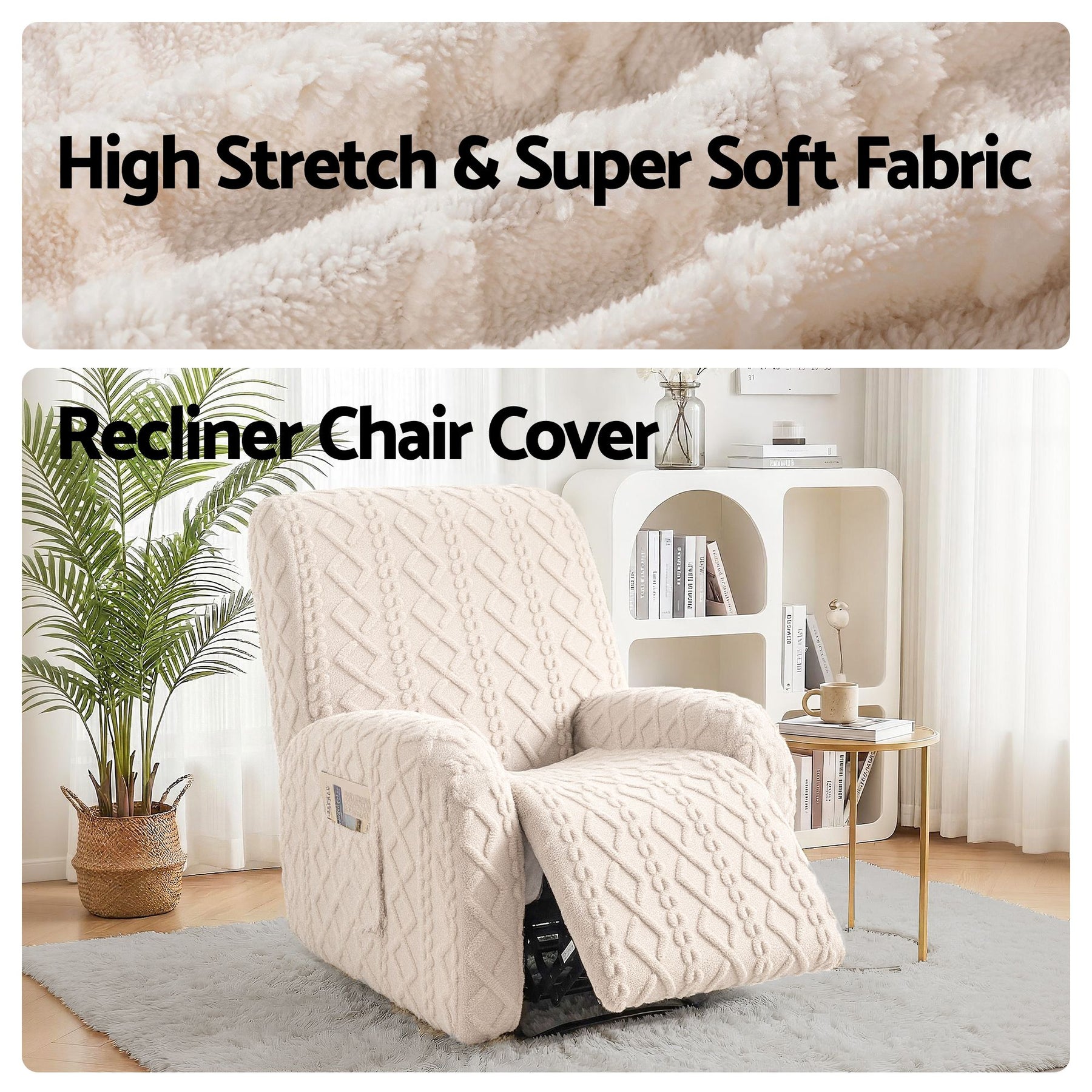 Artiss Stretch Recliner Chair Cover with Side Pockets - Beige