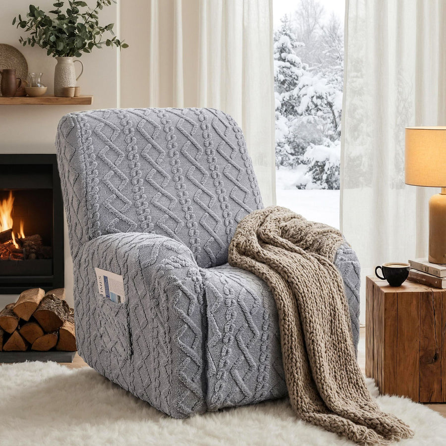 Artiss Stretch Recliner Chair Cover with Side Pockets - Grey