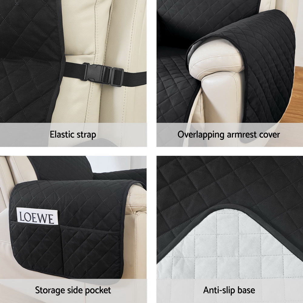 Artiss 100% Water Resistant Recliner Chair Cover 1 Seater Black - SuperSaverAU - view 6