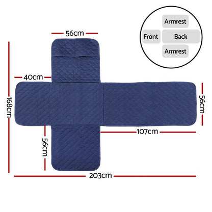 Artiss Recliner Chair Cover 100% Water Resistant Navy 1-Seater with Anti-Slip Base