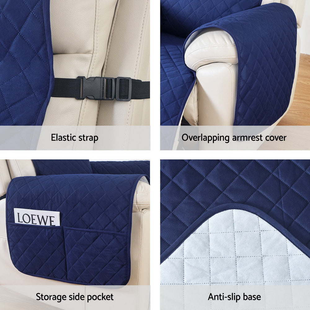 Artiss Recliner Chair Cover 100% Water Resistant Navy 1-Seater with Anti-Slip Base