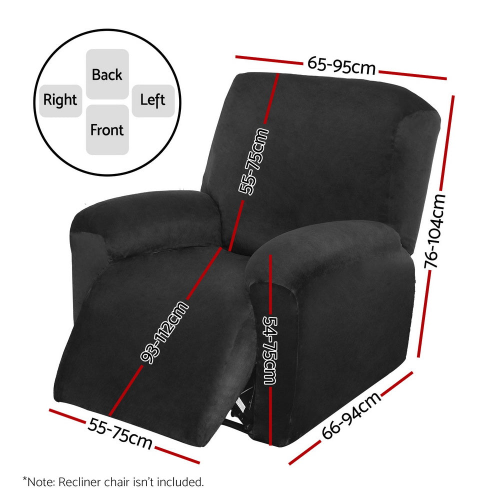 Artiss Velvet Recliner Chair Cover - 1 Seater Black
