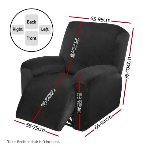 Artiss Velvet Recliner Chair Cover - 1 Seater Black - SuperSaverAU - view 2