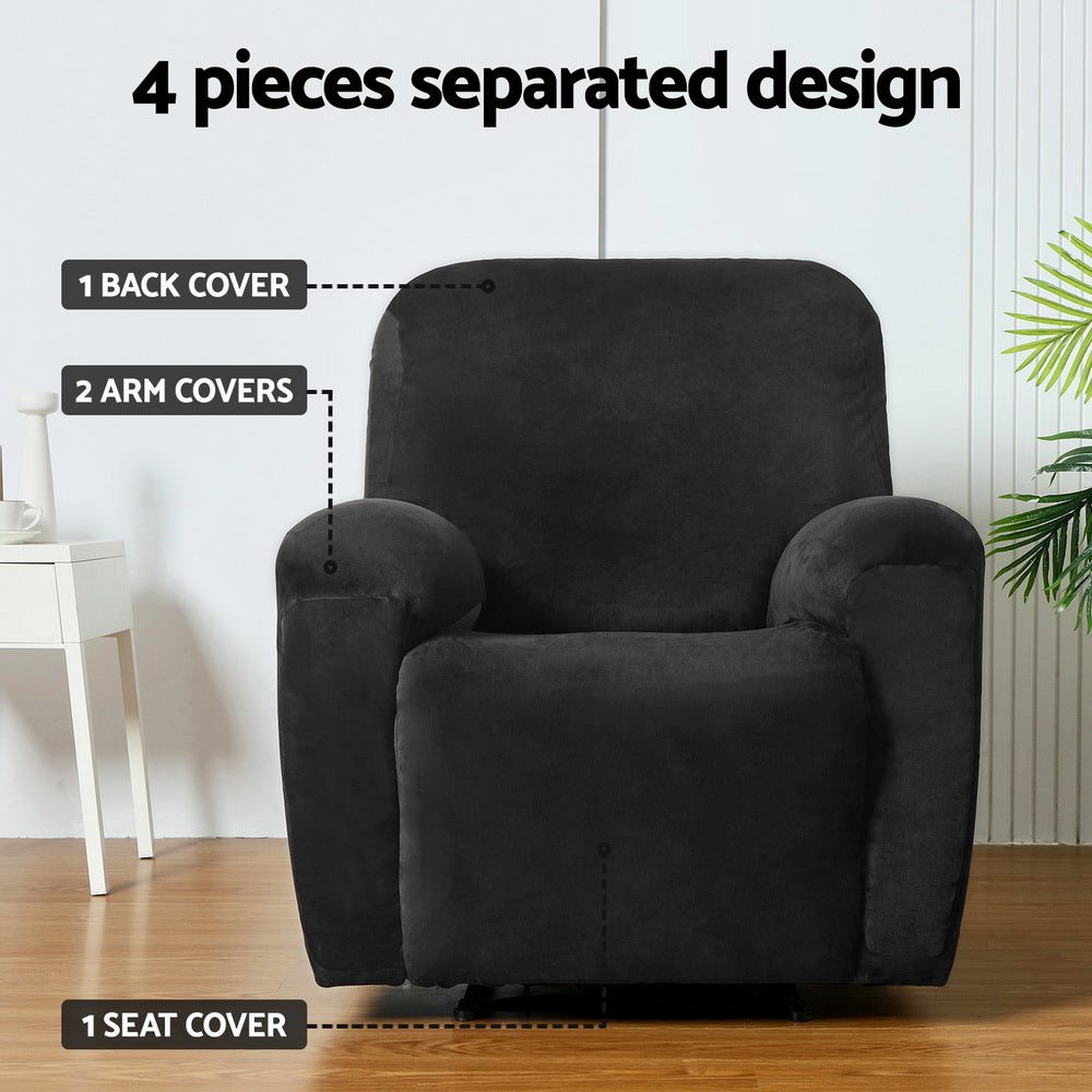 Artiss Velvet Recliner Chair Cover - 1 Seater Black - SuperSaverAU - view 4