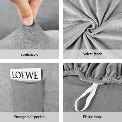 Artiss Velvet Recliner Chair Cover 1 Seater Grey with Anti-Slip Design