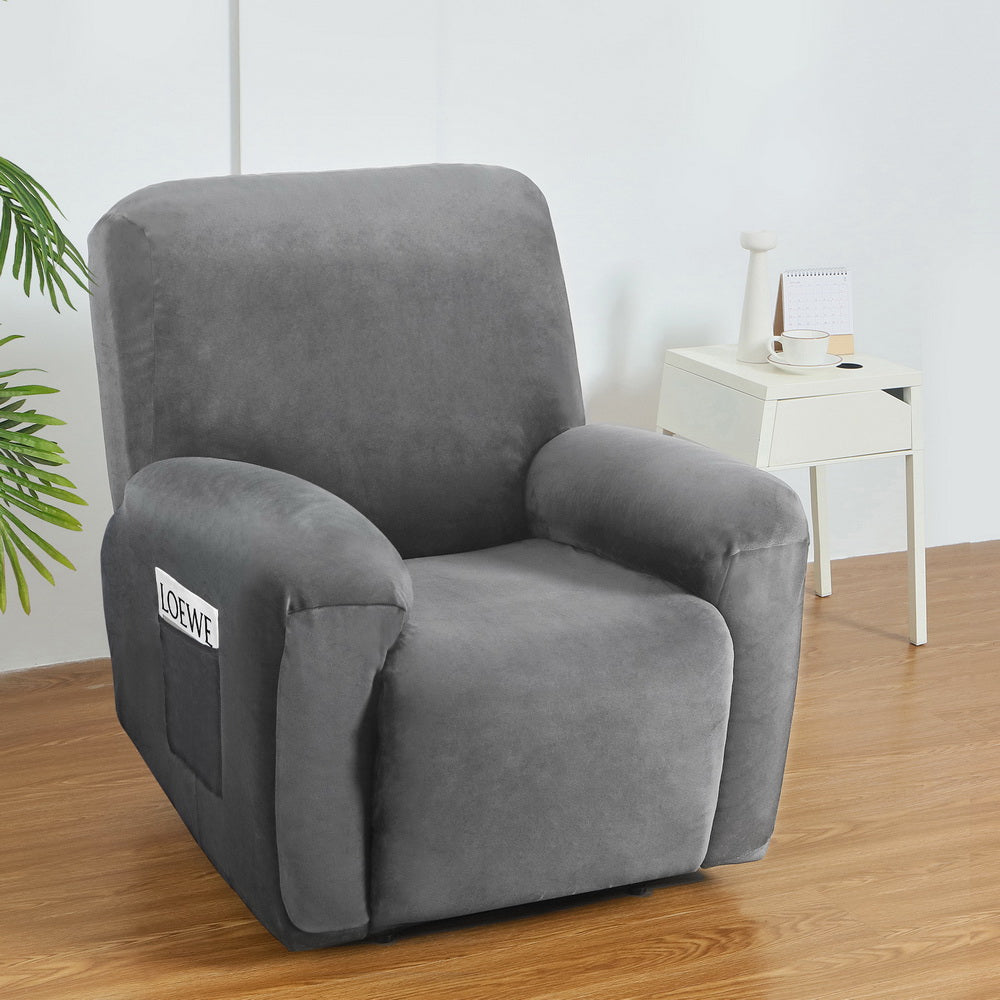 Artiss Velvet Recliner Chair Cover 1 Seater Grey with Anti-Slip Design