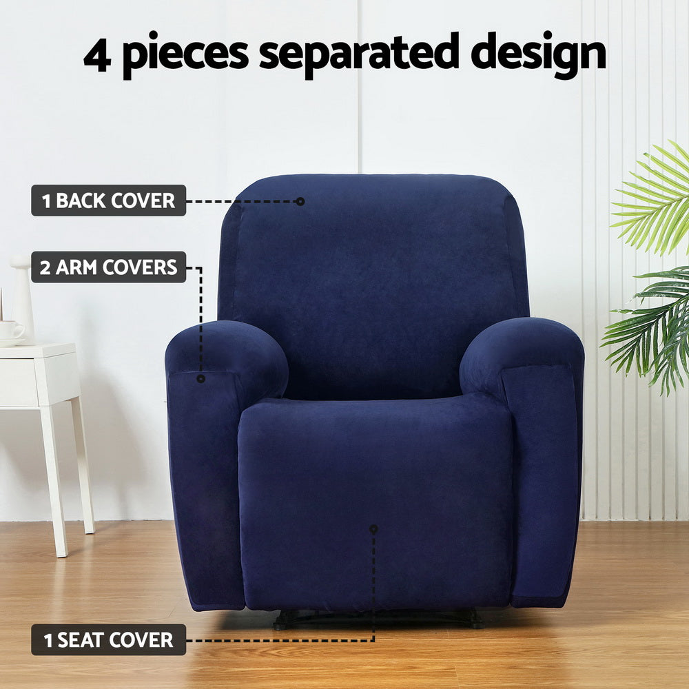 Artiss Velvet Recliner Chair Cover - 1 Seater Navy - SuperSaverAU - view 4