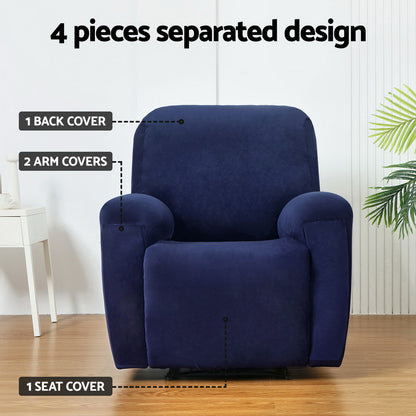 Artiss Velvet Recliner Chair Cover - 1 Seater Navy