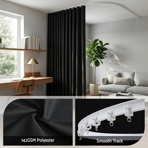Artiss Black Ceiling Mounted Room Divider Curtain with Flexible Track 254x213cm