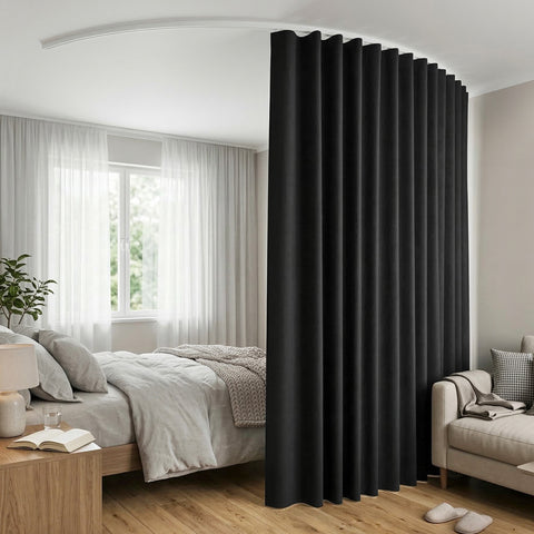 Artiss Black Ceiling Mounted Room Divider Curtain with Flexible Track 254x213cm