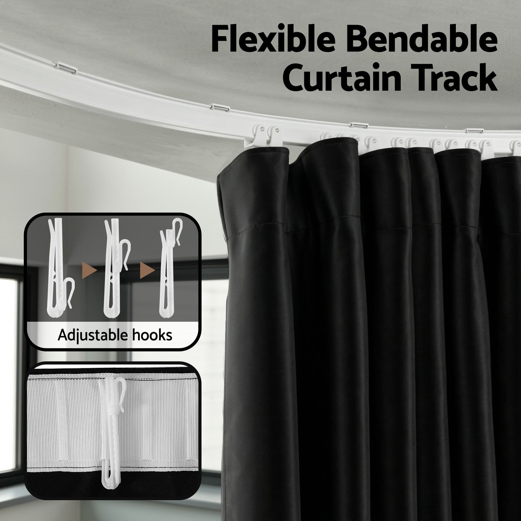 Artiss Black Ceiling Mounted Room Divider Curtain with Flexible Track 254x213cm